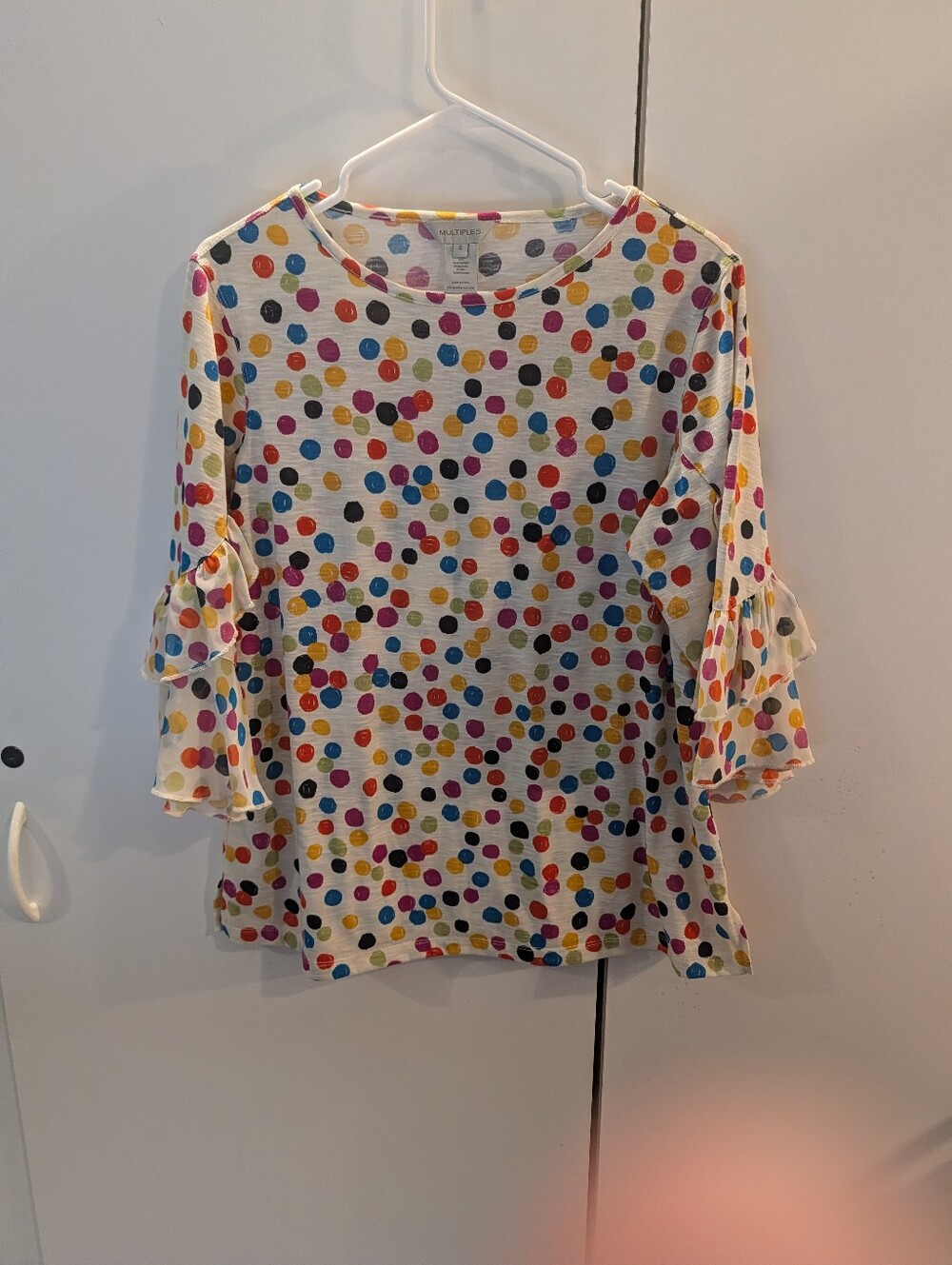 Multiples Woman's Small Multicolor Polka Dot Ruffle Sleeve Top
